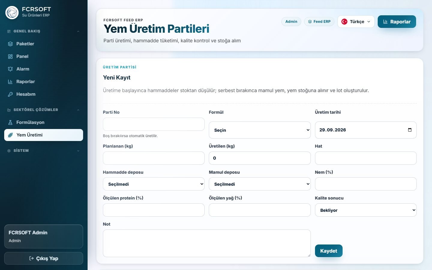 Feed ERP canlı demo