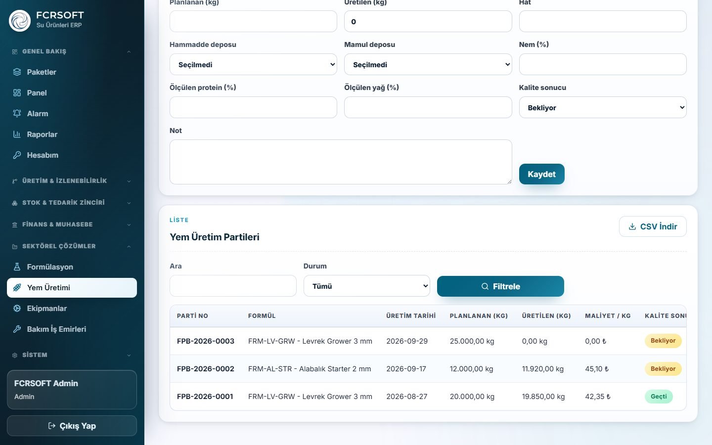 Industrie & Kühlkette — Futter, Verarbeitung, Lager Live-Demo