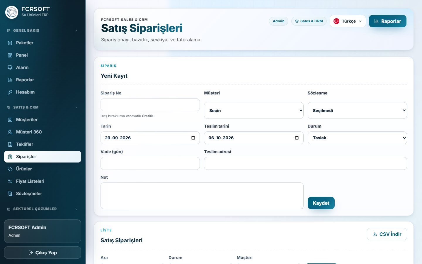 Sales & CRM canlı demo
