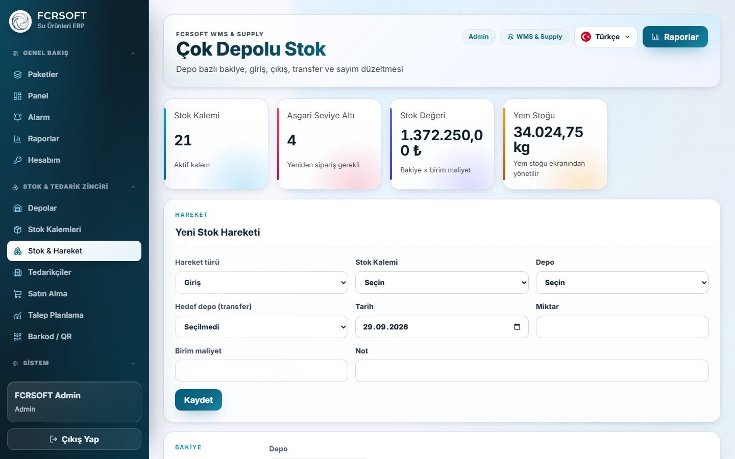 WMS & Supply canlı demo